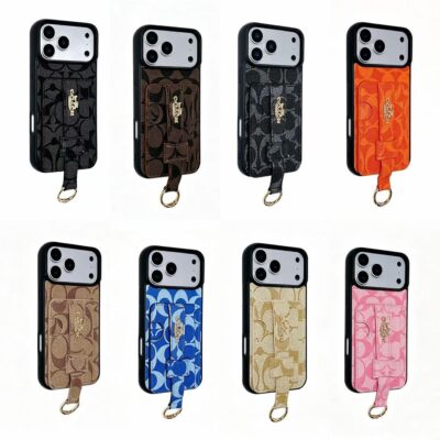 Coach iPhone 17 Pro Max & iPhone 18 Pro Max Leather Case with Card Holder and Handle Support – Luxury Designer Phone Cover
