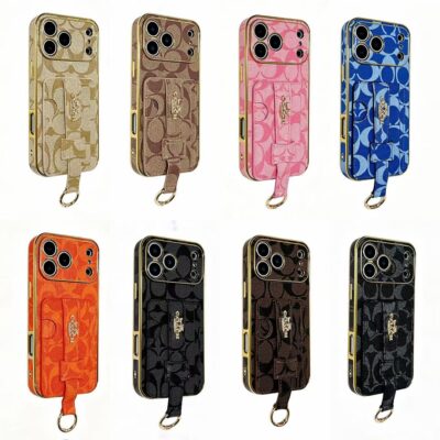 Coach iPhone 17 Pro Max Leather Case with Card Holder and Handle Support – Luxury Designer Phone Cover
