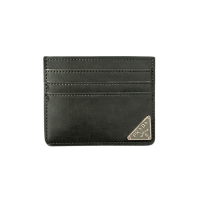 Black Prada Saffiano Leather Card Holder Wallet – Slim Designer-Style Credit Card Case for 3–6 Cards, Available in Pink, Green, Gray Blue, Black and Brown