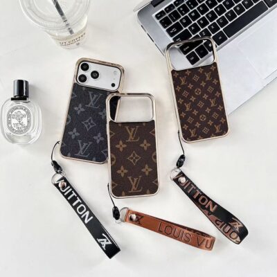 Louis Vuitton iPhone 17 Pro Max & iPhone 18 Pro Max Leather Case With Strap Handle – LV Luxury Designer Phone Cover
